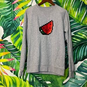 Bricktown M Watermelon Embroidered Grey Red Casual School College Sweatshirt